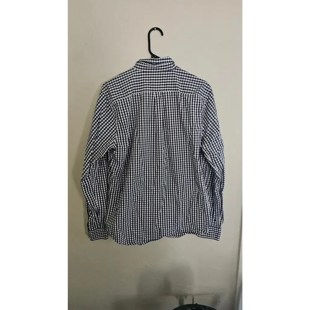 Levi's Men's Gingham Check Button Down Long Sleeve Shirt Navy White Size Large